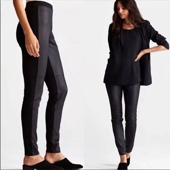 EILEEN FISHER | Genuine Leather Panel Ponte Knit Black Pants Women’s Size Small - Picture 10 of 11